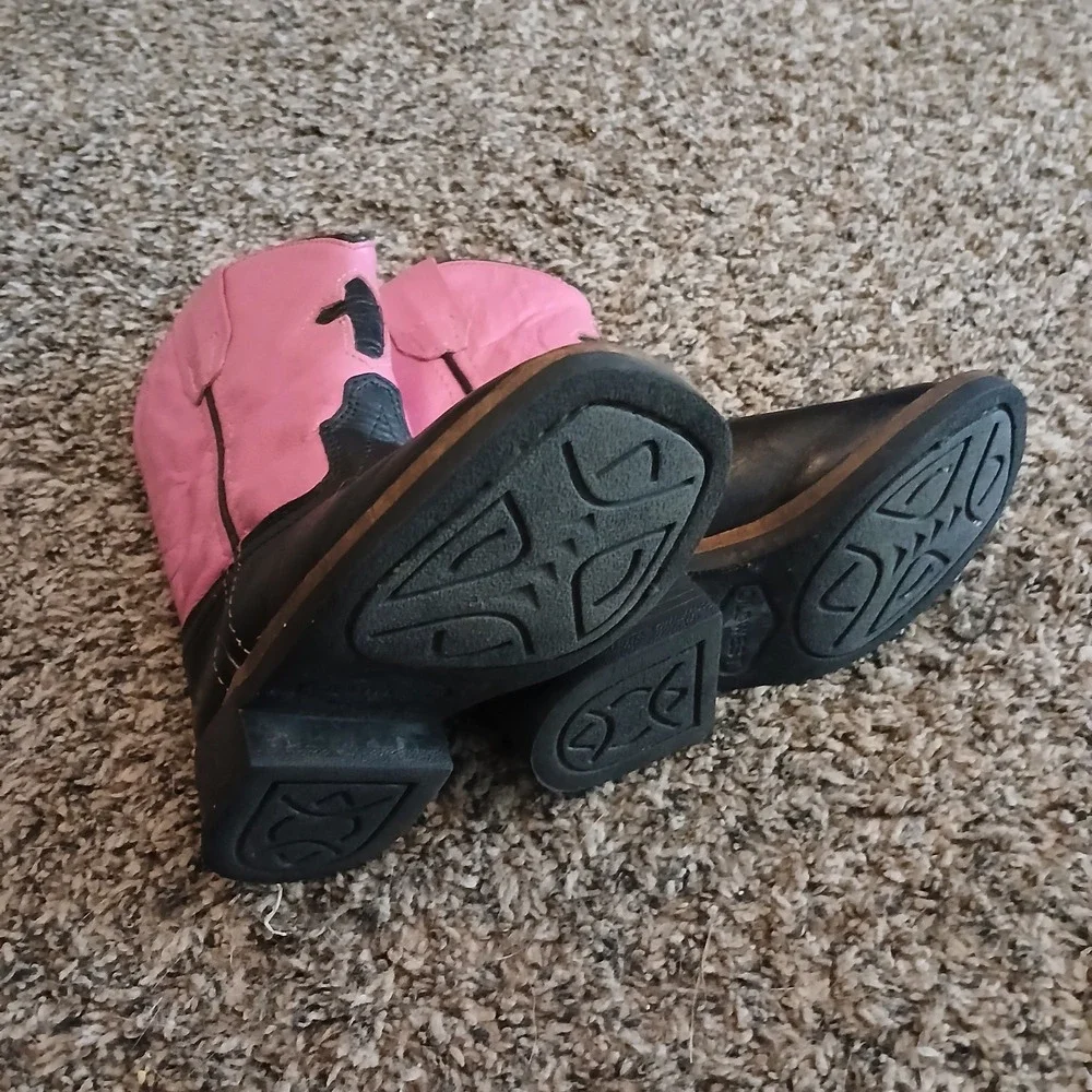 Old West Toddler Cowboy Boots Pink Black Leather Western Size 5 Cross